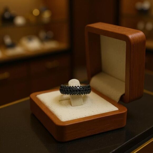 Stunning Black Moissanite Eternity Band – Size 6 – Bold, Elegant, Unforgettable - Picture 2 of 7